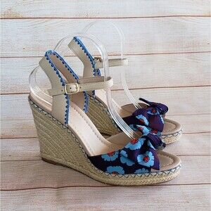 Kate Spade Espadrille Wedge Ankle Strap Sandals with Floral Print Bows